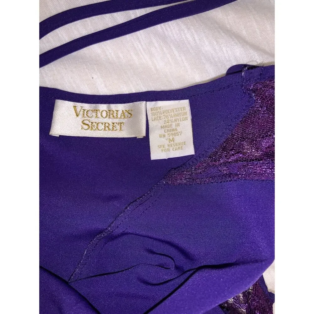Vintage 90s Victoria's Secret Gold Label Slip Dress Purple Lace Nightie Medium
